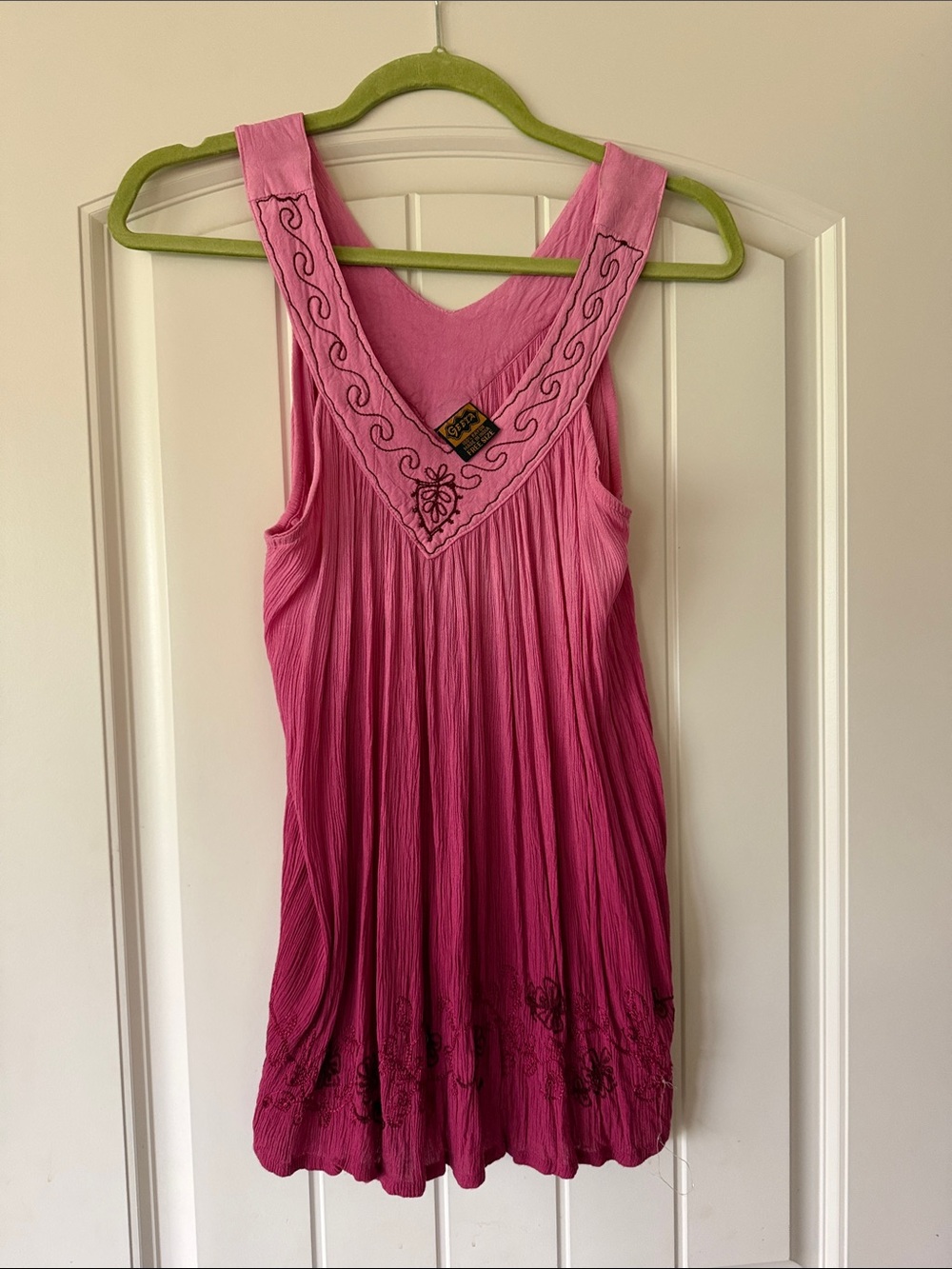 Boho Embroidered Pink Ombré Tank Top